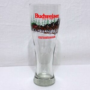 Vintage 1992 Budweiser Clydesdale Pilsner Glass King of Beers Winter Scene 9"